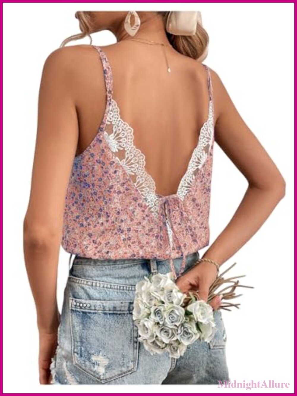 Ditsy Floral Print Cami Boho Backless Summer Tank Top